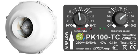 Prima Klima Fan 100, 280m³/h Temp Controlled