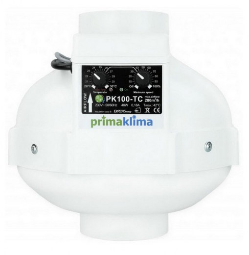 Prima Klima Fan, 280m³/h Temp Controlled, 100mm